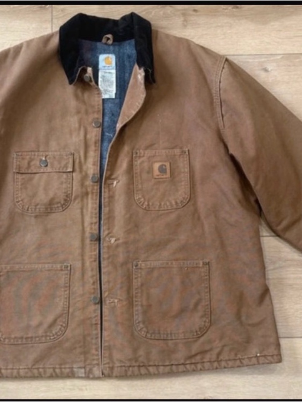 Carhartt Brown Duck Work Jacket with Black Corduroy Collar
